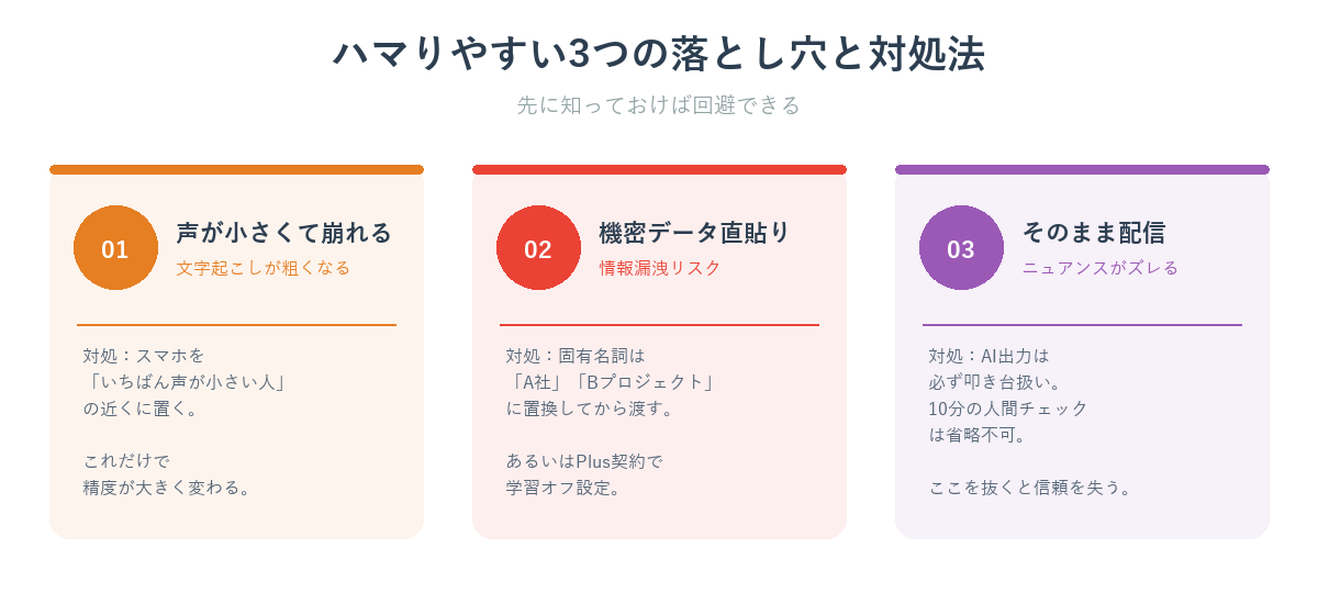 AI議事録でハマりやすい3つの落とし穴と対処法