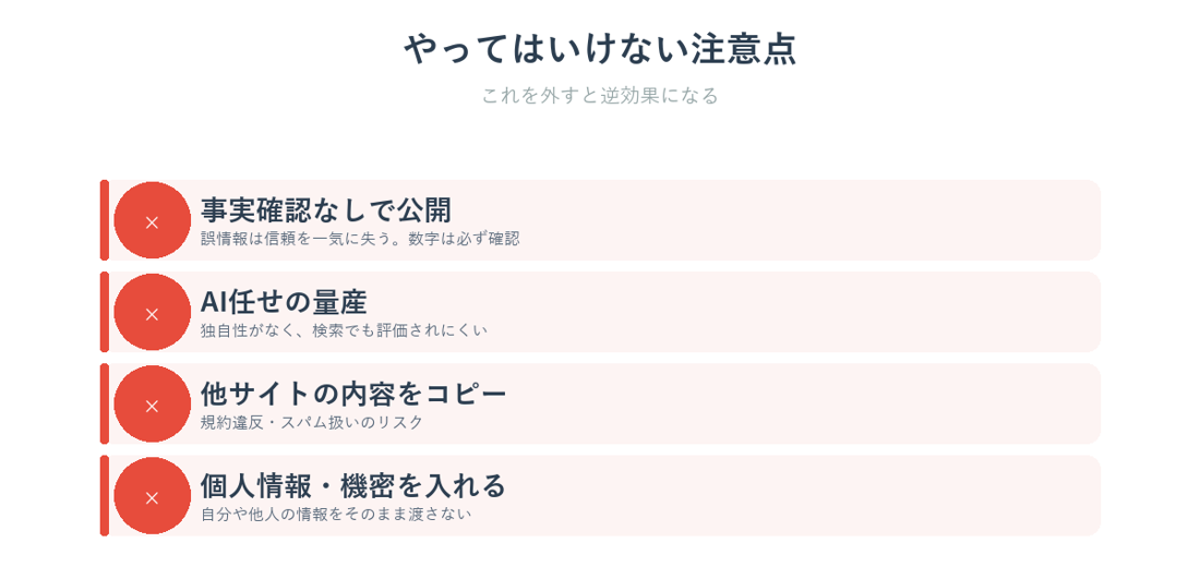 クロードコードでブログ運営をするときにやってはいけない注意点の一覧