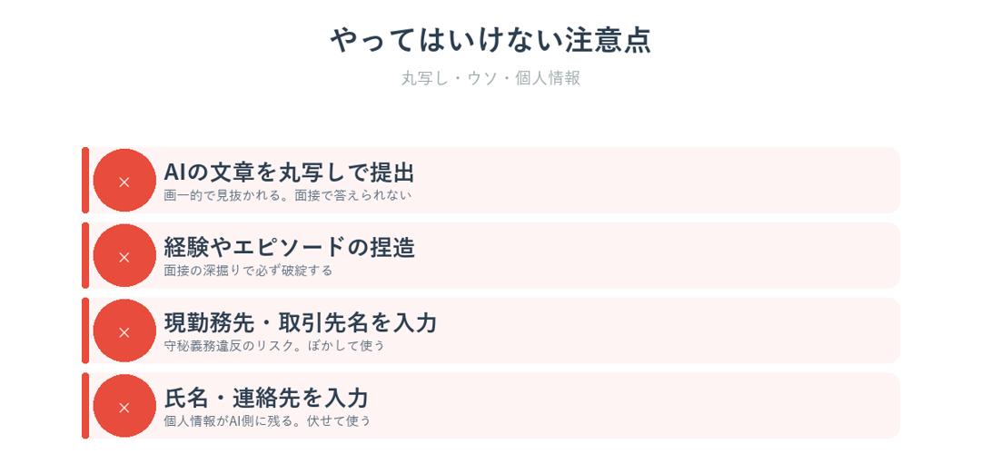 ChatGPTで志望動機を書くときにやってはいけない注意点の一覧
