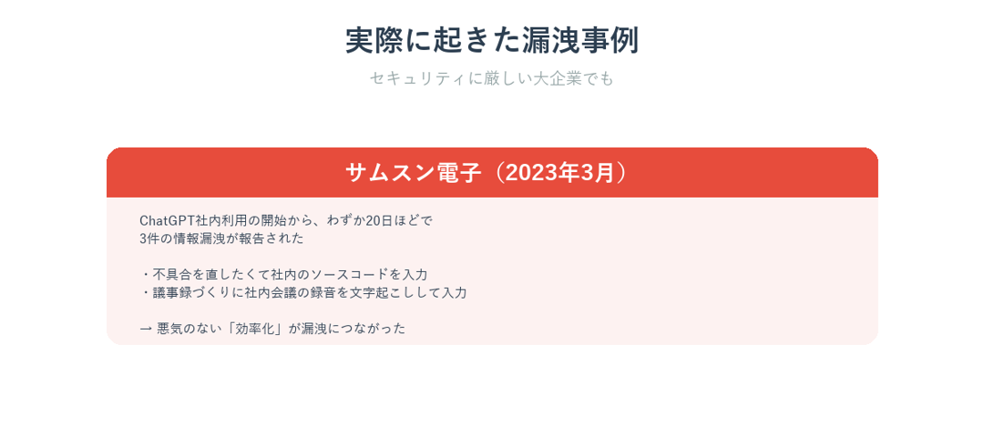 サムスンで実際に起きたChatGPT情報漏洩の事例