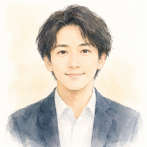 水彩画風で作ったAIアイコンの作例（30代会社員）
