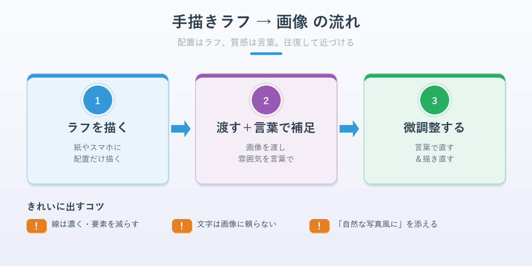 手描きラフを画像に変換する流れときれいに出すコツをまとめた対応表